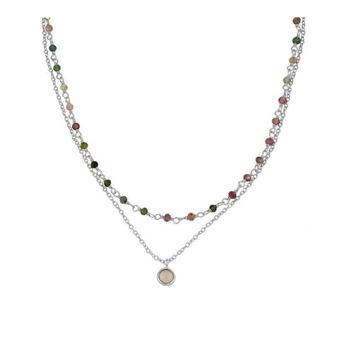 Collar calcedonia turmalina plata
