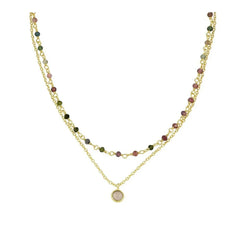 Collar calcedonia turmalina oro